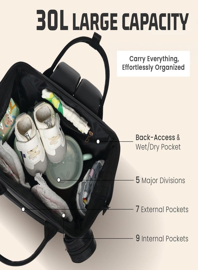 ROSEGIN Premium Vegan Leather Diaper Bag Backpack with Waterproof Changing Pad – Reinforced Stitching & Zippers, Baby Bag for Boy Girl, Stroller Straps, Ergonomic Design for Traveling Moms, Black - Image 2